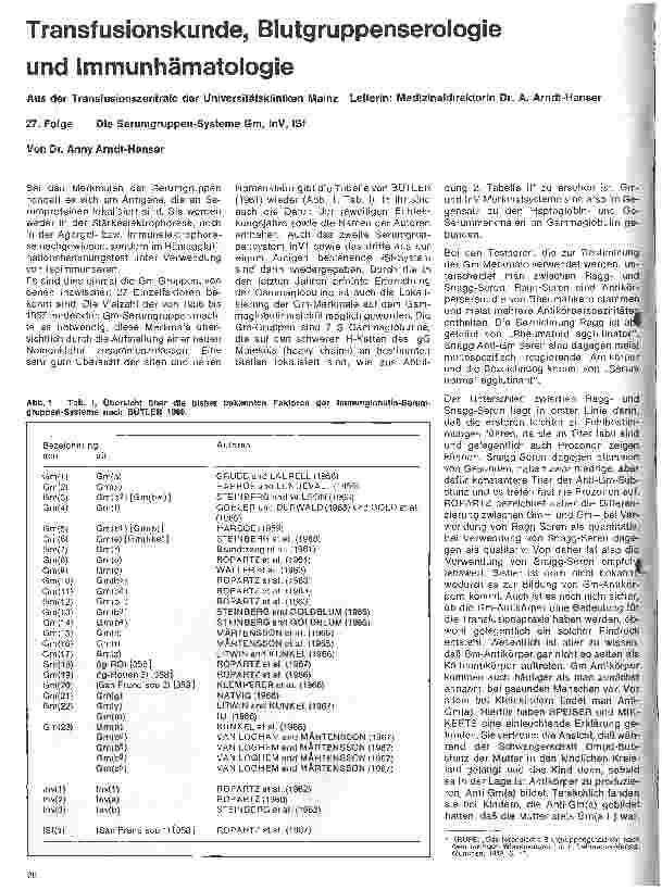 Vorschauseite 1: Transfusionskunde, Blutgruppenserologie und Immunhämatologie 27. Folge: Die Serumgruppen-Systeme Gm, InV, ISf,