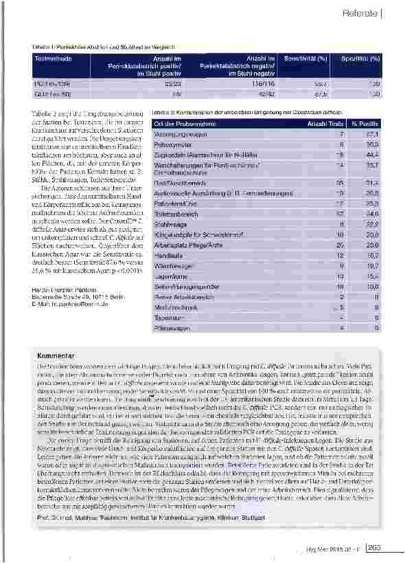 Vorschauseite 2: Clostridium difficile: Zwei neue Studien zur Diagnostik und Umgebungskontamination