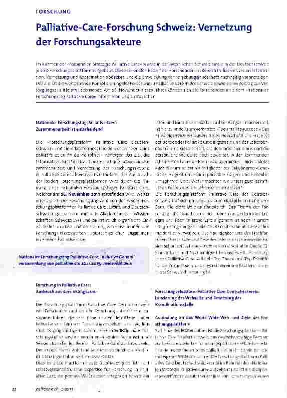 Vorschauseite 1: Palliative-Care-Forschung Schweiz: Vernetzung der Forschungsakteure
