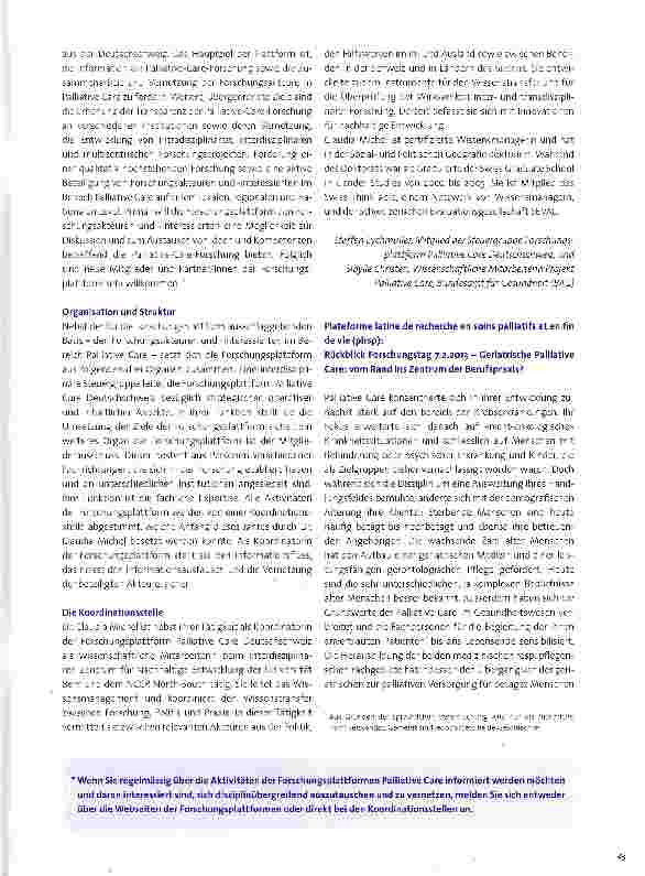 Vorschauseite 2: Palliative-Care-Forschung Schweiz: Vernetzung der Forschungsakteure