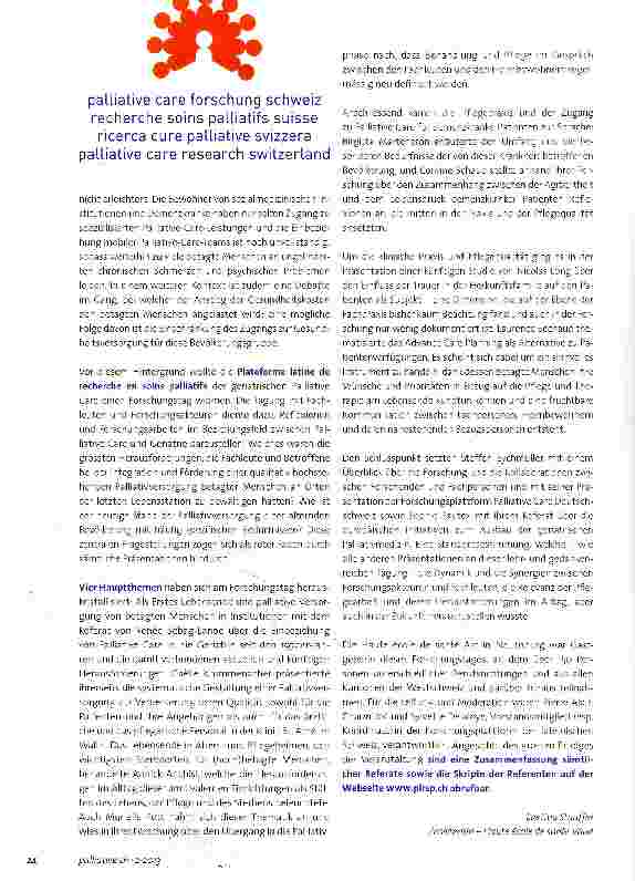 Vorschauseite 3: Palliative-Care-Forschung Schweiz: Vernetzung der Forschungsakteure