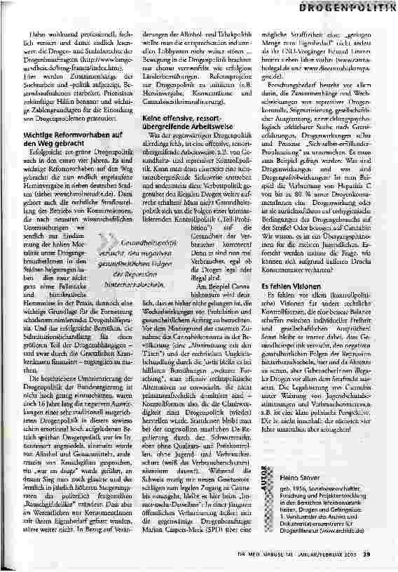 Vorschauseite 2: Zweiter Versuch Drogenpolitik unter Rot-Grün