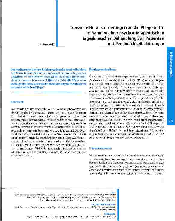 Vorschauseite 1: Spezielle Herausforderungen an die Pflegekräfte im Rahmen einer psychotherapeutischen tagesklinischen Behandlung von Patienten mit Persönlihckeitsstörungen