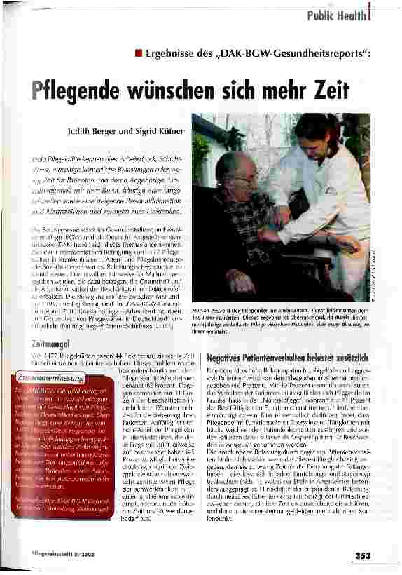 Vorschauseite 1: Pflegende wünschen sich mehr Zeit