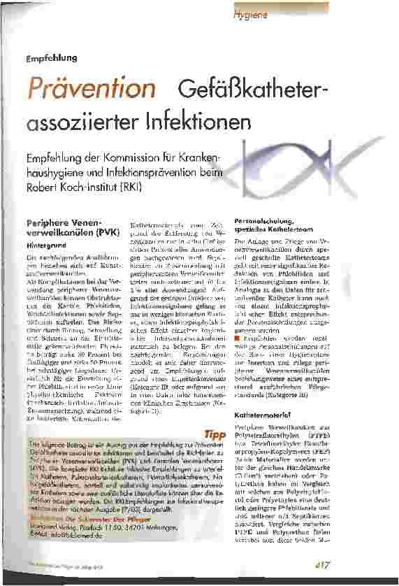 Vorschauseite 1: Prävention Gefäßkatheder-assoziierter Infektionen
