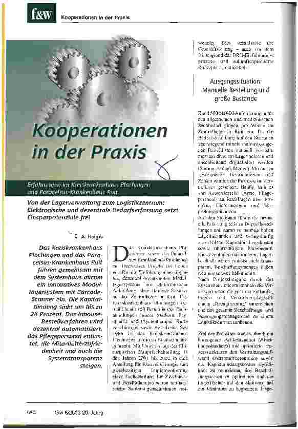 Vorschauseite 1: Erfahrungen im Kreiskrankenhaus Plochingen und Paracelsus-Krankenhaus Ruit Kooperationen in der Praxis