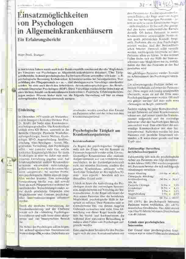 Vorschauseite 1: Einsatzmöglichkeiten von Psychologen in Allgemeinkrankenhäusern