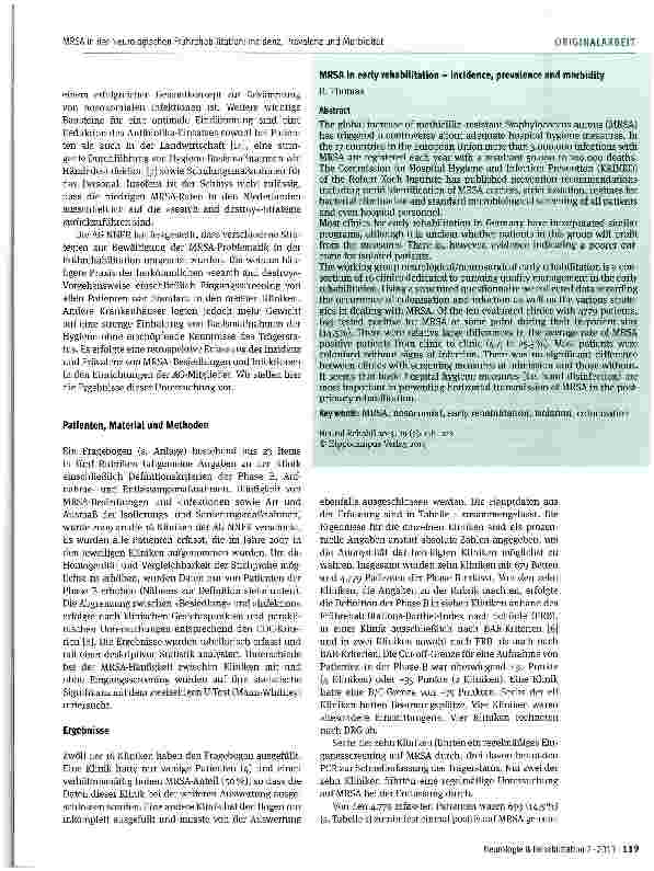 Vorschauseite 2: MRSA in der Neurologischen Frührehabilitation: Eine Bestandsaufnahme zur Inzidenz,Prävalenz und Morbidität
