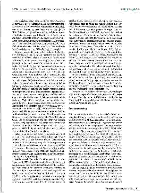 Vorschauseite 4: MRSA in der Neurologischen Frührehabilitation: Eine Bestandsaufnahme zur Inzidenz,Prävalenz und Morbidität