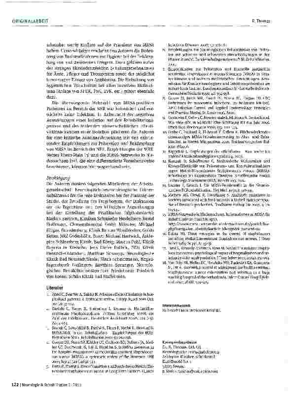 Vorschauseite 5: MRSA in der Neurologischen Frührehabilitation: Eine Bestandsaufnahme zur Inzidenz,Prävalenz und Morbidität