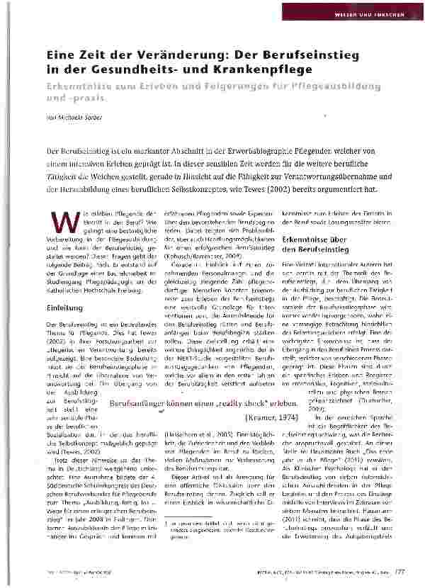 Vorschauseite 1: Eine Zeit der Veränderung: Der Berufseinstieg in der Gesundheitsund Krankenpflege