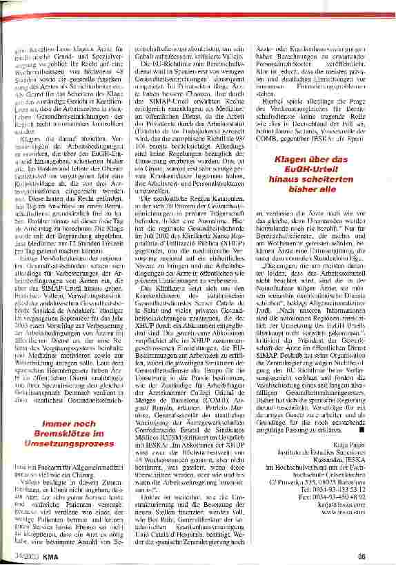 Vorschauseite 2: Bereitschaftsdienst in Spanien: Problematische Umsetzung