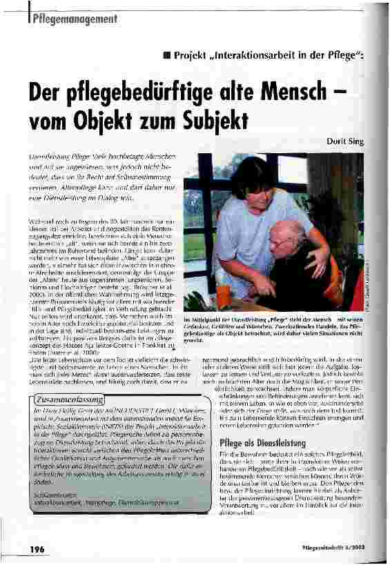 Vorschauseite 1: Der pflegebedürftige alte Mensch - vom Objekt zum Subjekt