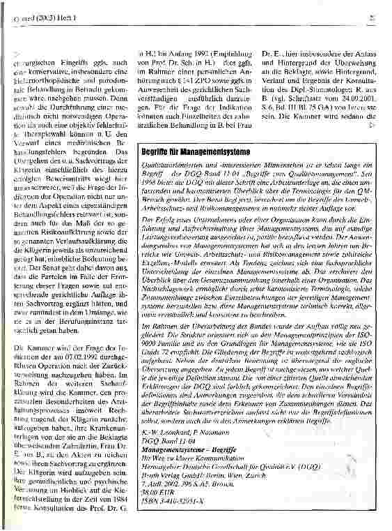 Vorschauseite 2: Zur Bedeutung der Leitlinien von Fachgesellschaften als ärztliche Handlungsanleitung: Pflichtwidrigkeit einer Indikation Entscheidung