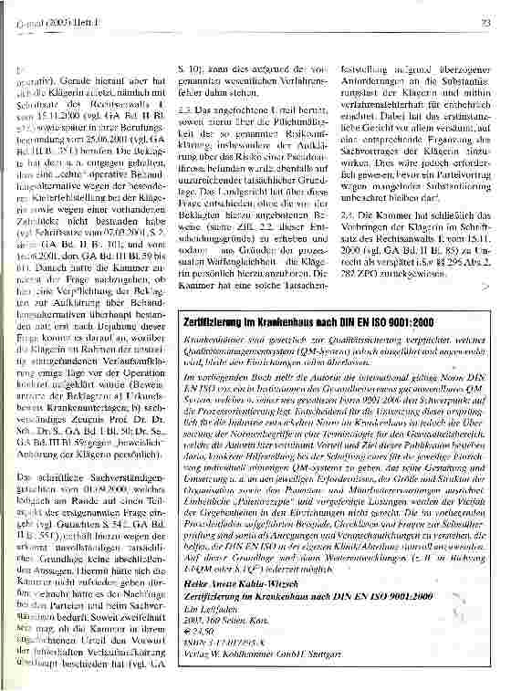 Vorschauseite 4: Zur Bedeutung der Leitlinien von Fachgesellschaften als ärztliche Handlungsanleitung: Pflichtwidrigkeit einer Indikation Entscheidung