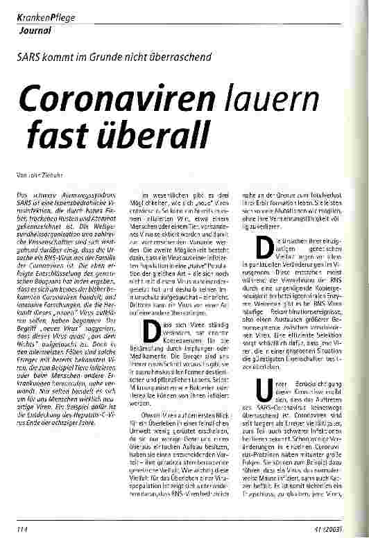 Vorschauseite 1: Coronaviren lauern fast überall