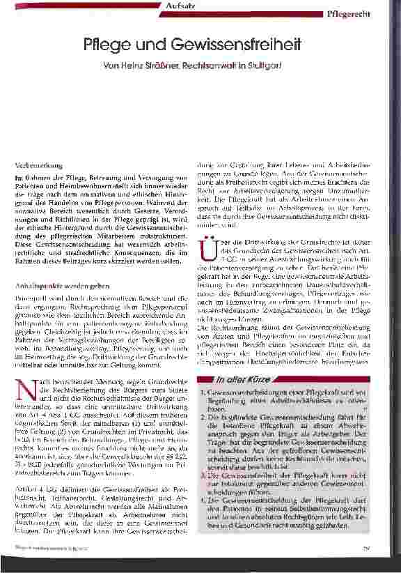Vorschauseite 1: Pflege und Gewissensfreiheit