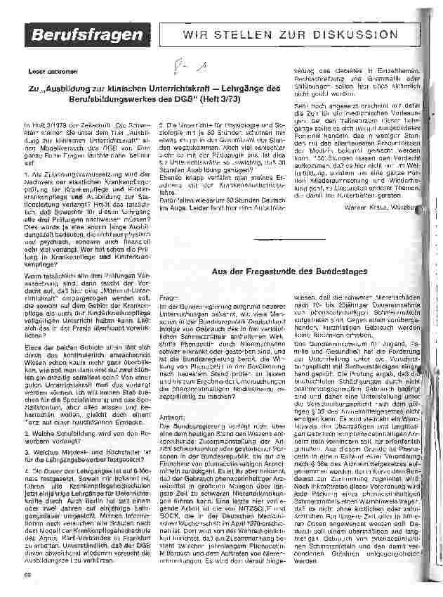 Vorschauseite 1: Berufsfragen - Wir stellen zur Diskussion Ausbildung z.klinischen Unterrichtskraft - Lehrgänge des DGB