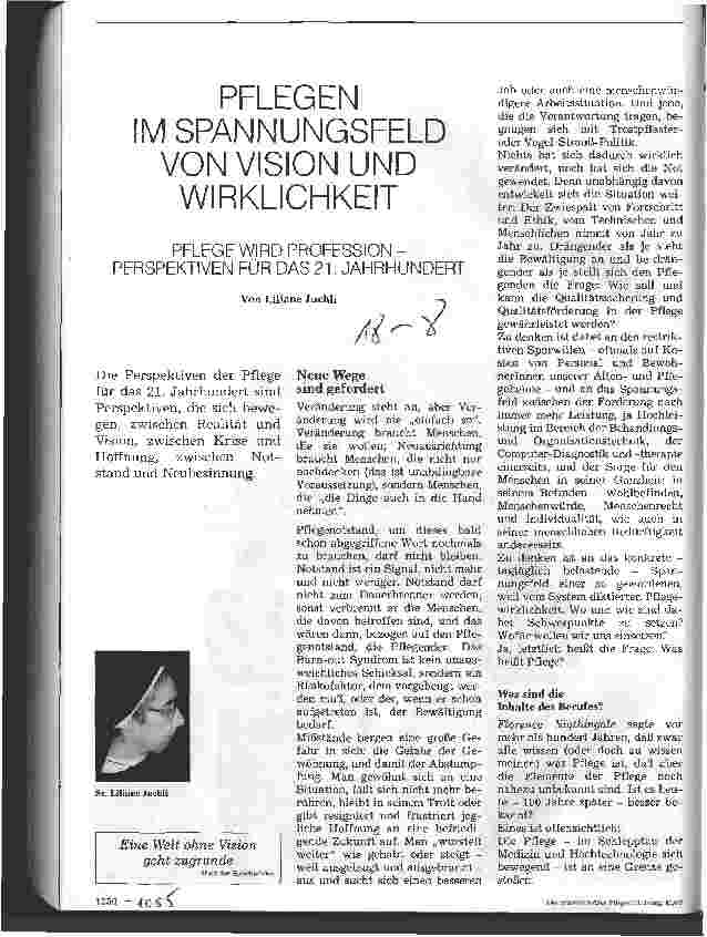 Vorschauseite 1: Pflegen im Spannungsfeld von Vision und Wirklichkeit Pflege wird Profession - Perspektiven für das 21. Jahrhundert