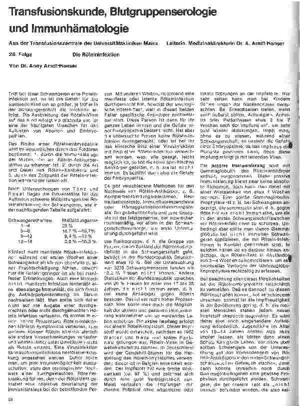 Vorschauseite 1: Transfusionskunde, Blutgruppenserologie und Immunhämatologie 28. Folge: Die Rötelinfektion