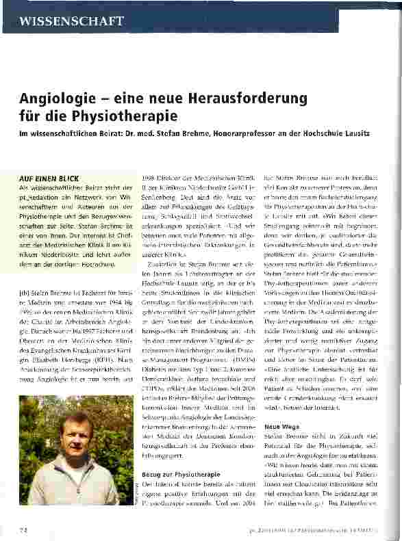 Vorschauseite 1: Angiologie - eine neue Herausforderung für die Physiotherapie