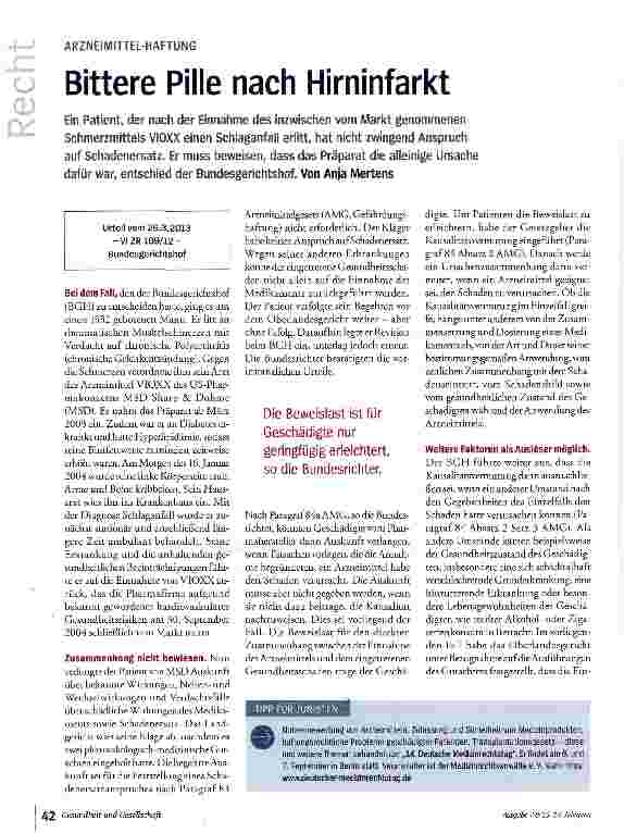 Vorschauseite 1: Bittere Pille nach Hirninfarkt