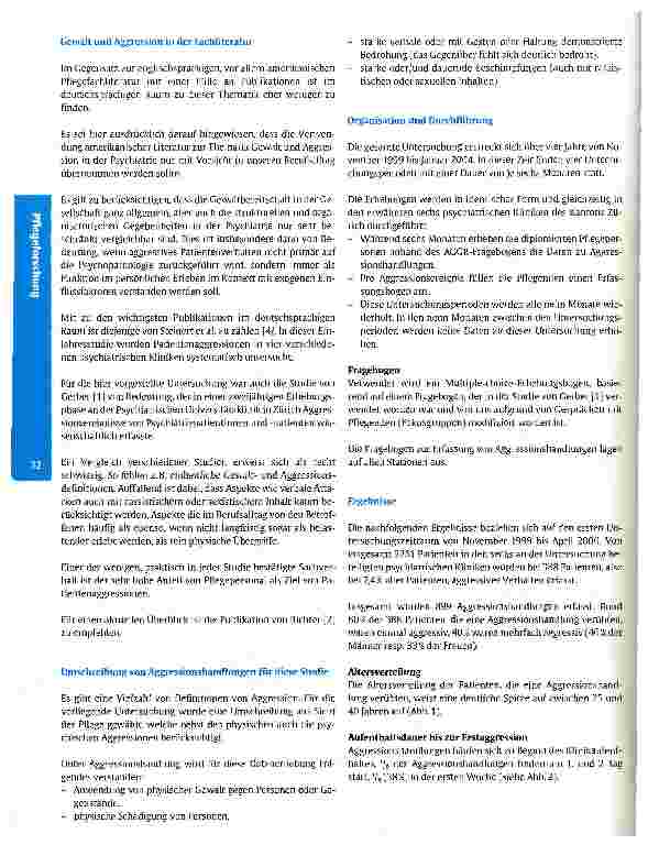 Vorschauseite 2: Häufigkeit und Ausmaß von Aggressionsereignissen in sechs psychiatrischen Kliniken in der Schweiz