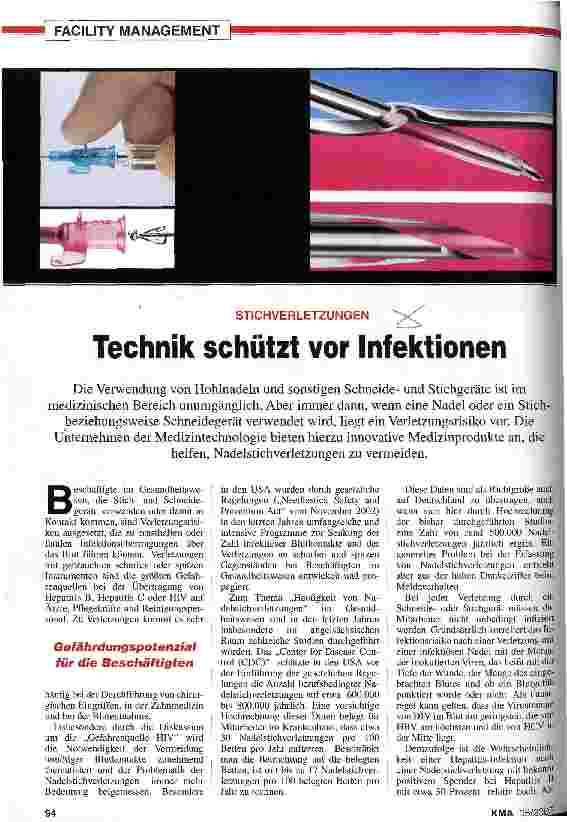 Vorschauseite 1: Stichverletzungen: Technik schützt vor Infektionen