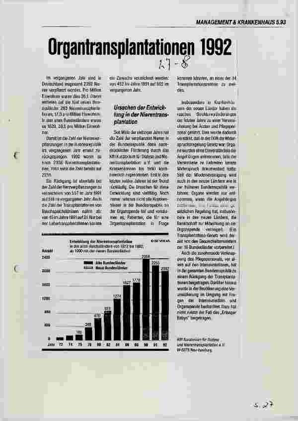 Vorschauseite 1: Organtransplantationen 1992