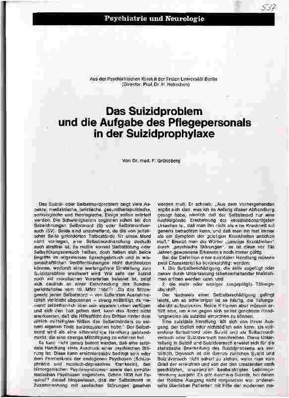 Vorschauseite 1: Das Suizidproblem und die Aufgabe des Pflegepersonals in der Suizidprophylaxe