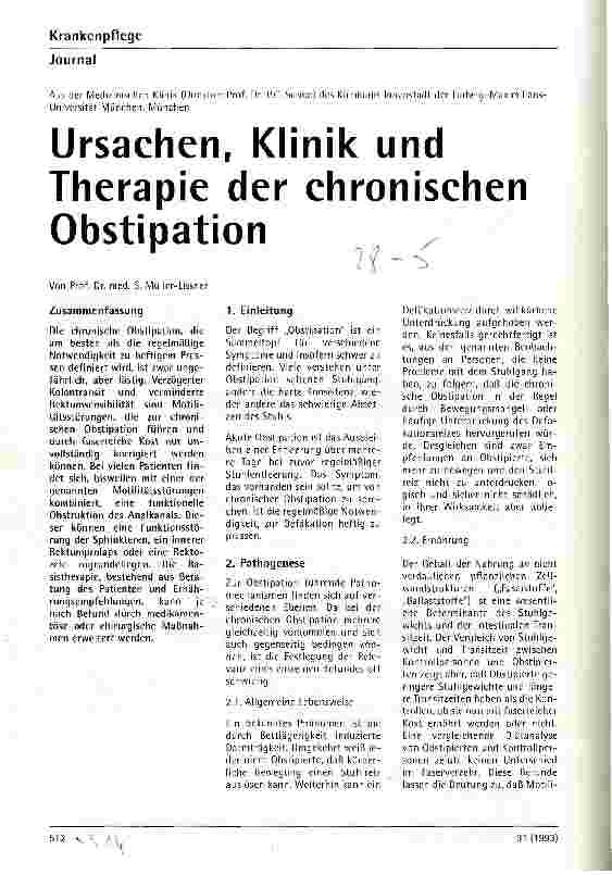 Vorschauseite 1: Ursachen, Klinik und Therapie der chronischen Obstipation Aus der Med.Klinik des Klinikums Innenstadt der Ludw-Max.Uni München