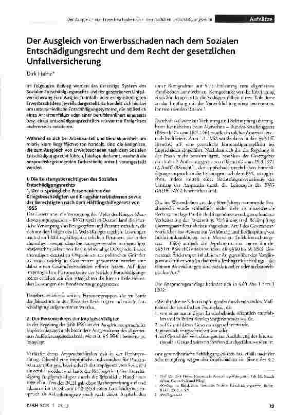 Vorschauseite 1: Der Ausgleich von Erwerbsschaden nach dem Sozialen Entschädigungsrecht und dem Recht der gesetzlichen Unfallversicherung
