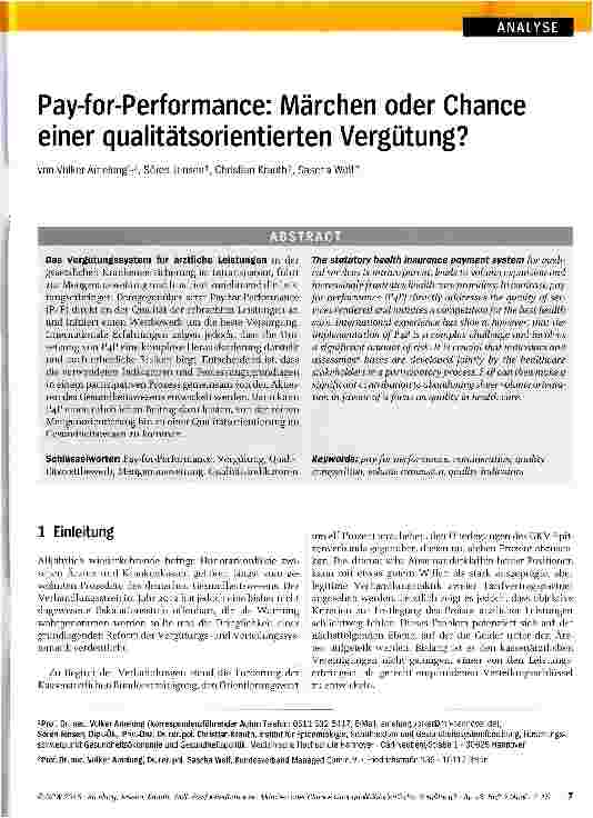 Vorschauseite 1: Pay-for-Performance: Märchen oder Chance einer qualitätsorientierten Vergütung?