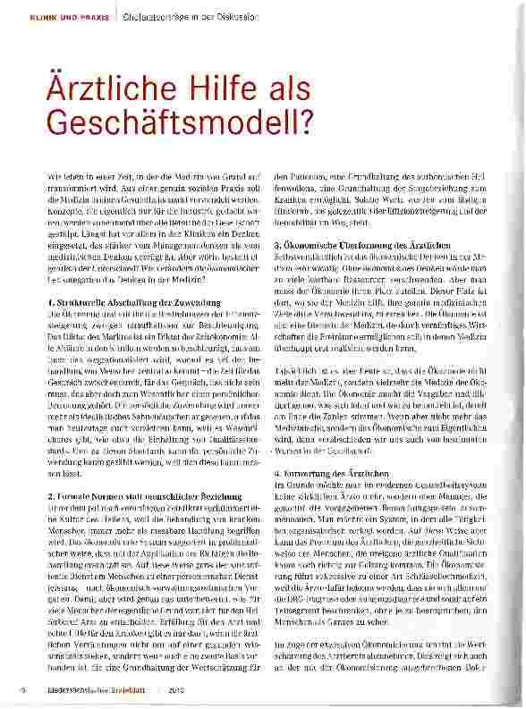 Vorschauseite 1: Ärztliche Hilfe als Geschäftsmodell?