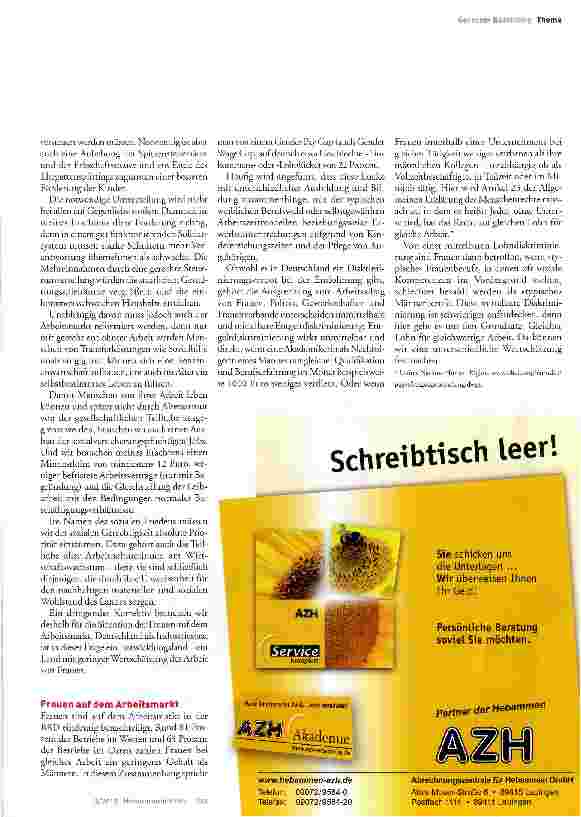 Vorschauseite 3: Gestern Emanzipation -heute soziale Gerechtigkeit