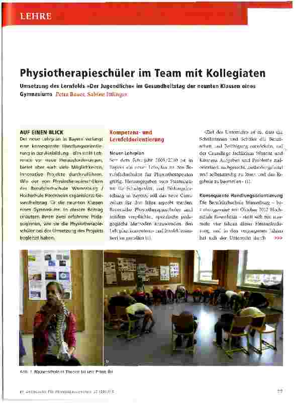 Vorschauseite 1: Physiotherapieschüler im Team mit Kollegialen