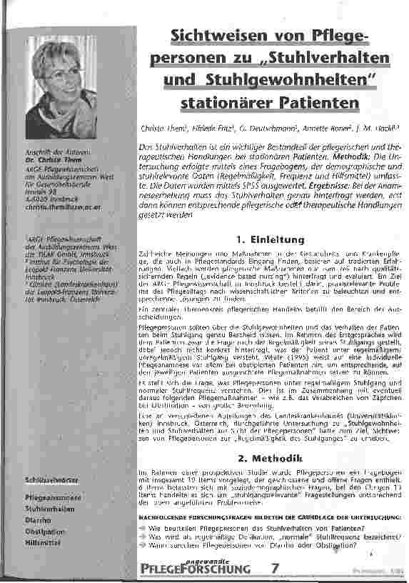 Vorschauseite 1: Sichtweisen von Pflegepersonen zu Stuhlverhalten und Stuhlgewohnheiten stationärer Patienten