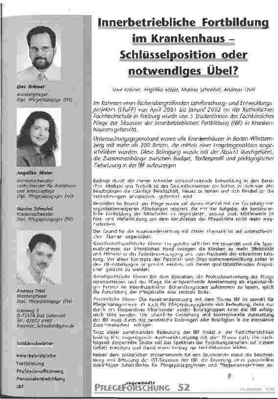 Vorschauseite 1: Innerbetriebliche Fortbildung im Krankenhaus Schlüsselposition oder notwendiges Übel?
