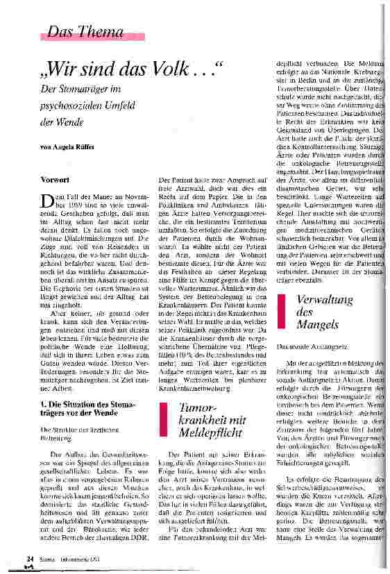 Vorschauseite 1: Wir sind das Volk ... Der Stomaträger im psychosozialen Umfeld der Wende