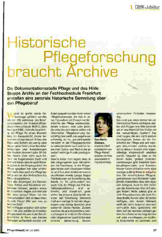 Vorschauseite 1: Historische Pflegeforschung braucht Archive