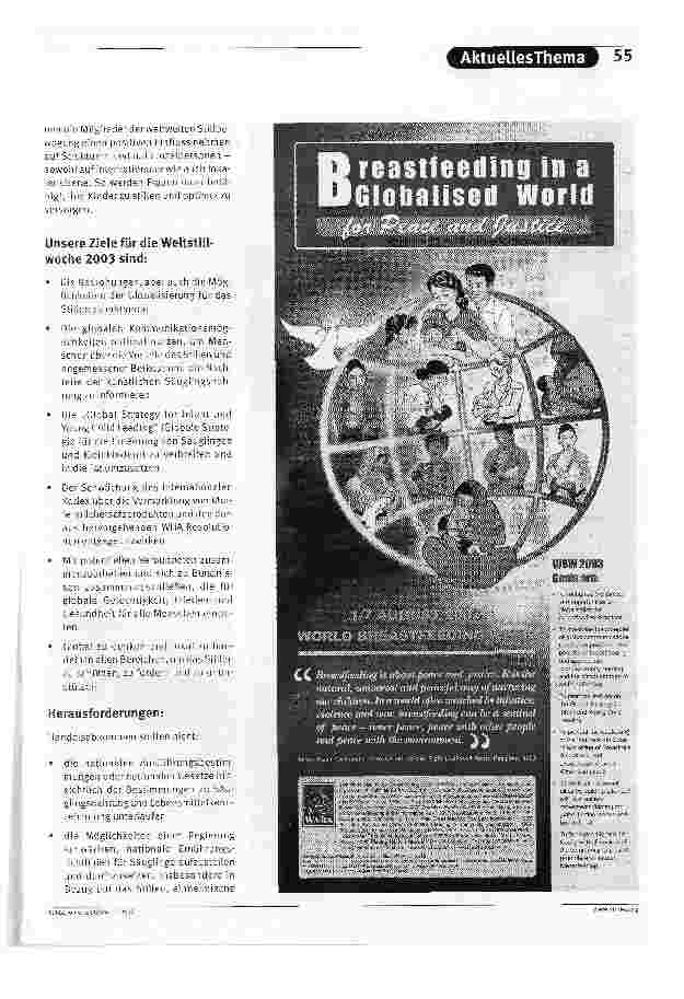 Vorschauseite 2: Stillen in einer globalisierten Welt -für Frieden und GerechtigkeitZiele der Weltstillwoche vom 29. September bis 5. Oktober 2003 (Übersetzung)