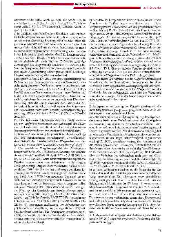 Vorschauseite 3: Umkleideund Wegezeiten sind nicht immer Vergütungspflichtige Arbeitszeit, - Urteil desBAG vom 19. September 2012 - 5 AZR 678/11