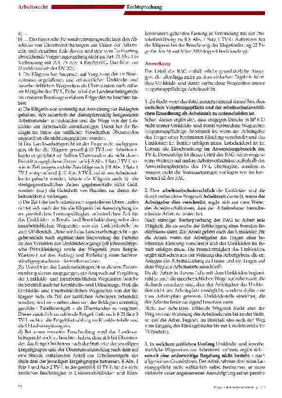 Vorschauseite 4: Umkleideund Wegezeiten sind nicht immer Vergütungspflichtige Arbeitszeit, - Urteil desBAG vom 19. September 2012 - 5 AZR 678/11