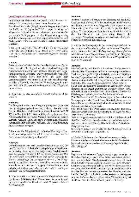 Vorschauseite 6: Umkleideund Wegezeiten sind nicht immer Vergütungspflichtige Arbeitszeit, - Urteil desBAG vom 19. September 2012 - 5 AZR 678/11