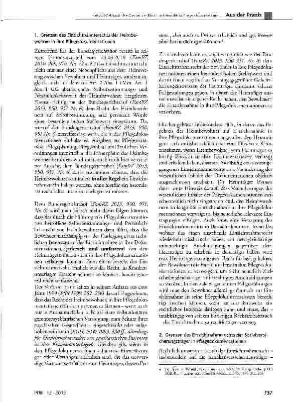 Vorschauseite 3: Die Grenzen des Einsichtnahmerechts in Pflegedokumentationen im Lichte der aktuellen höchstrichterlichen Rechtsprechung