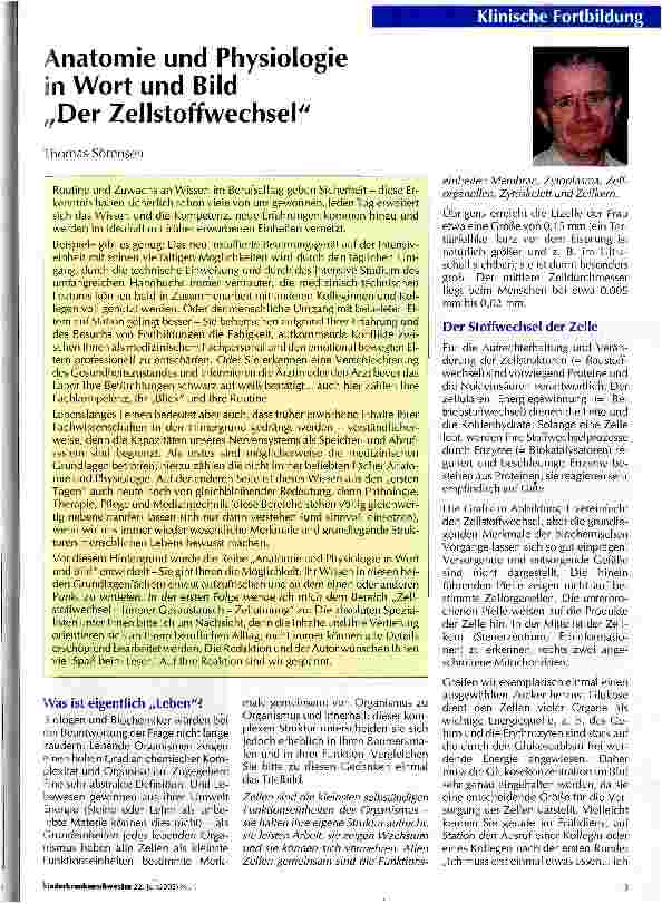Vorschauseite 1: Anathomie und Physiologie in Wort und Bild Der Zellstoffwechsel
