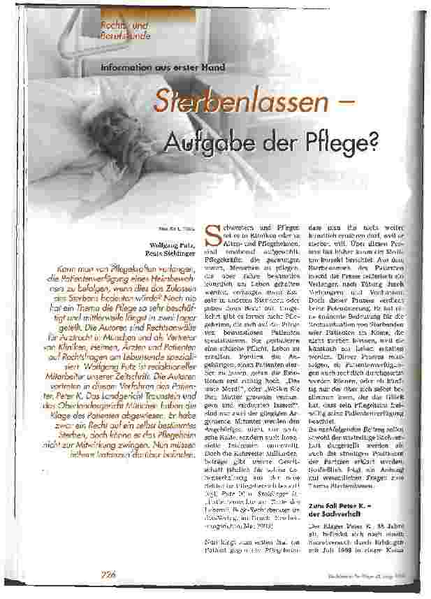 Vorschauseite 1: Sterbenlassen - Aufgabe der Pflege?
