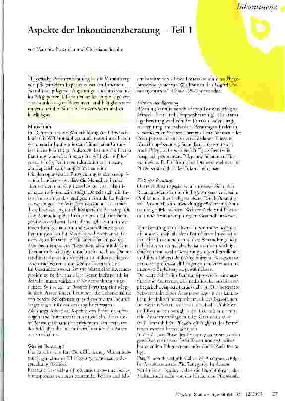 Vorschauseite 1: Aspekte der Inkontinenzberatung - Teil 1