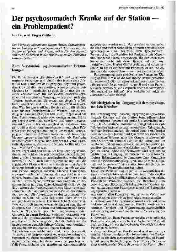 Vorschauseite 1: Der psychosomatisch Kranke auf der Station - ein Problempatient?