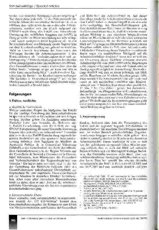 Vorschauseite 2: Bereitschaftsdienstplangestaltung nach Maßgabe der EuGH-Entscheidungen vom 03.10.2000 und 09.09.2003